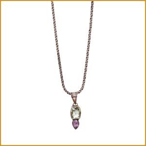 Grosse chaine en argent avec pendentif en pierres sulltanite et améthyste