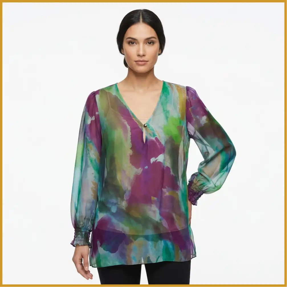 051-1 Blusas de seda estampadas