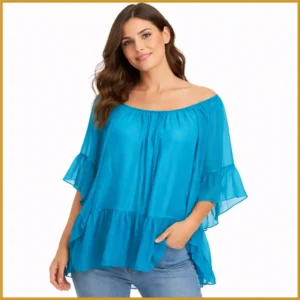 052-1 Blusas de seda Azul