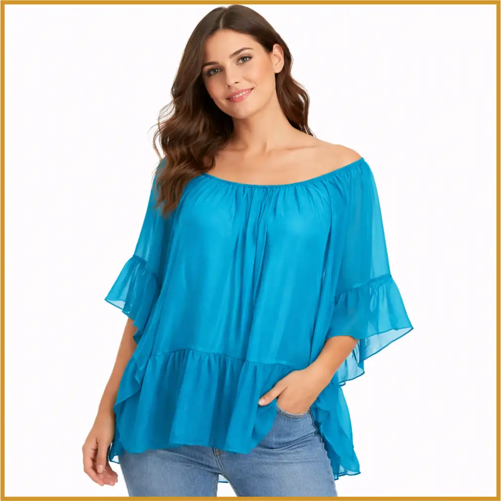 052-1 Blusas de seda Azul