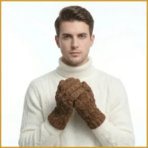 071-1 Guante tejido en Lana Marrón