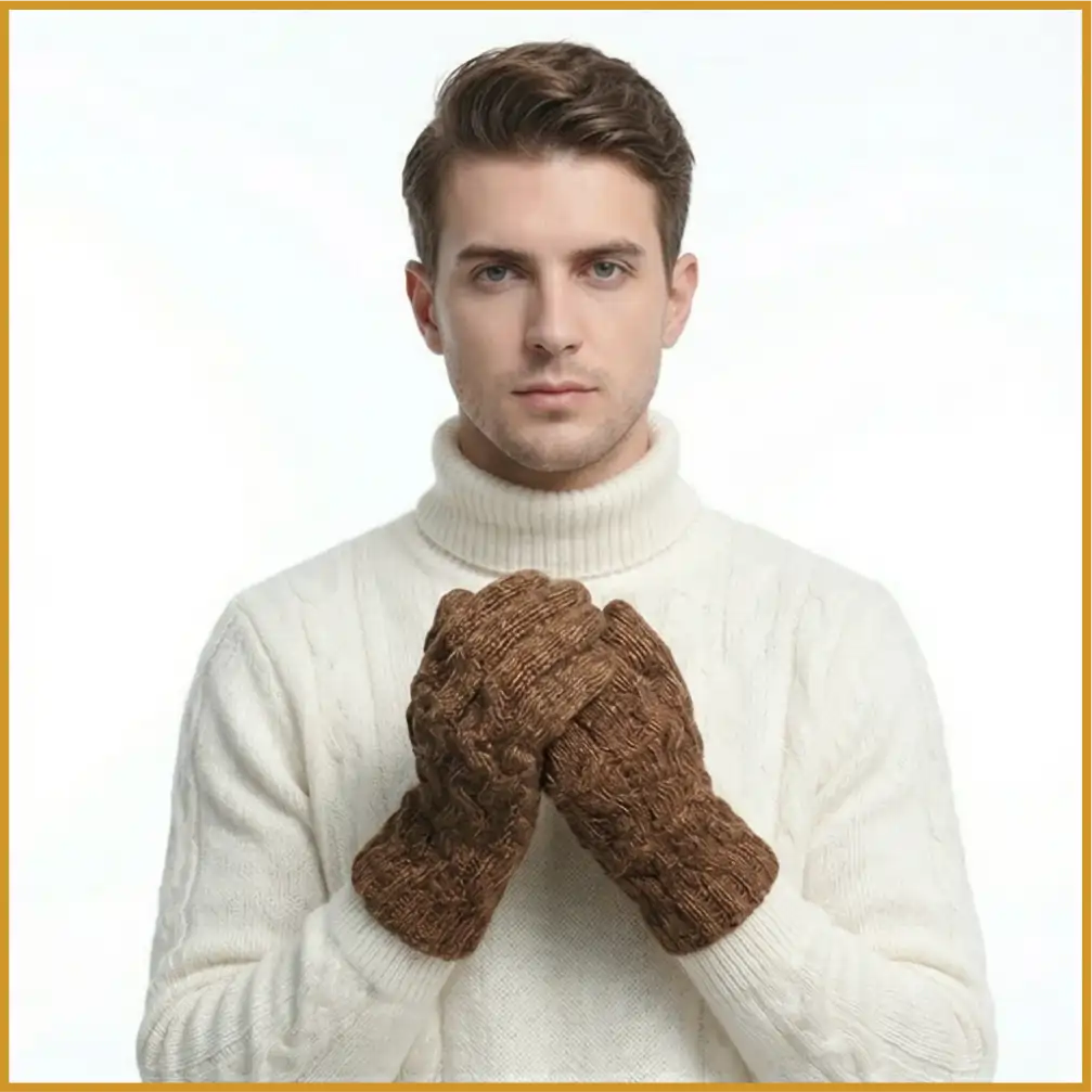 071-1 Guante tejido en Lana Marrón